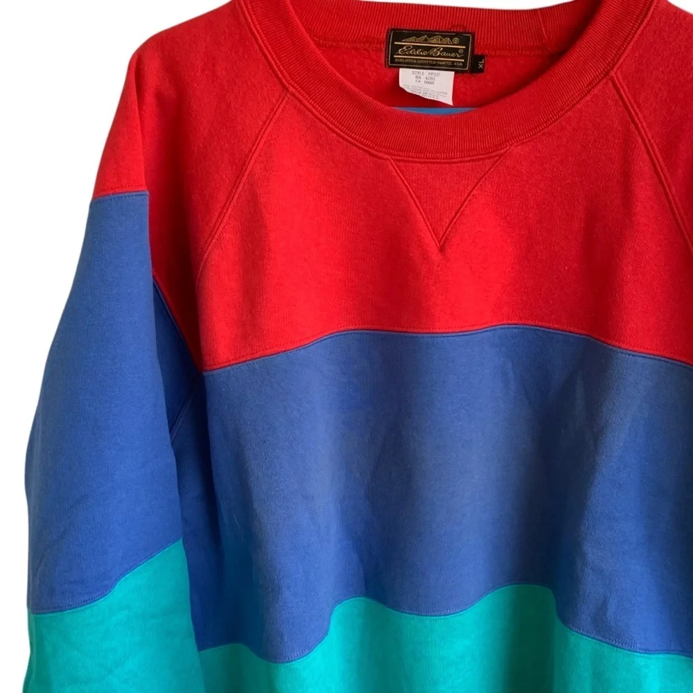 Vintage Eddie Bauer Colorblock Crewneck Sweatshirt Adult XL Mens 90s Sweater - Picture 2 of 7